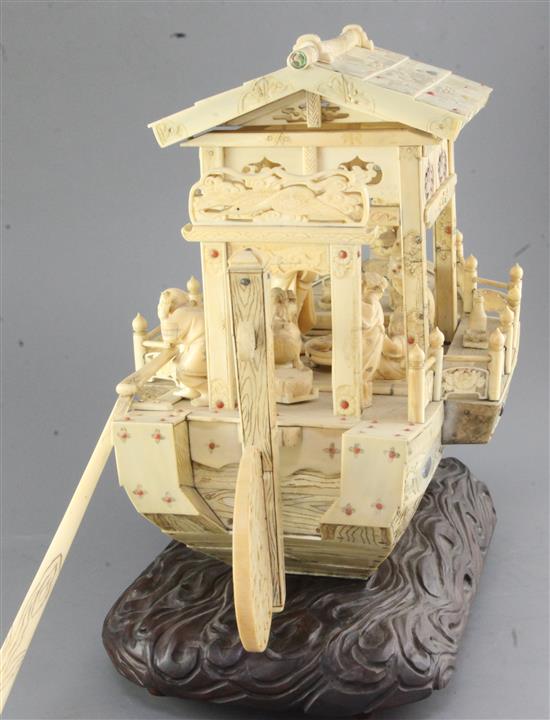 A large Japanese sectional ivory and shibayama style model of a ship, Meiji period, total length 58.5cm